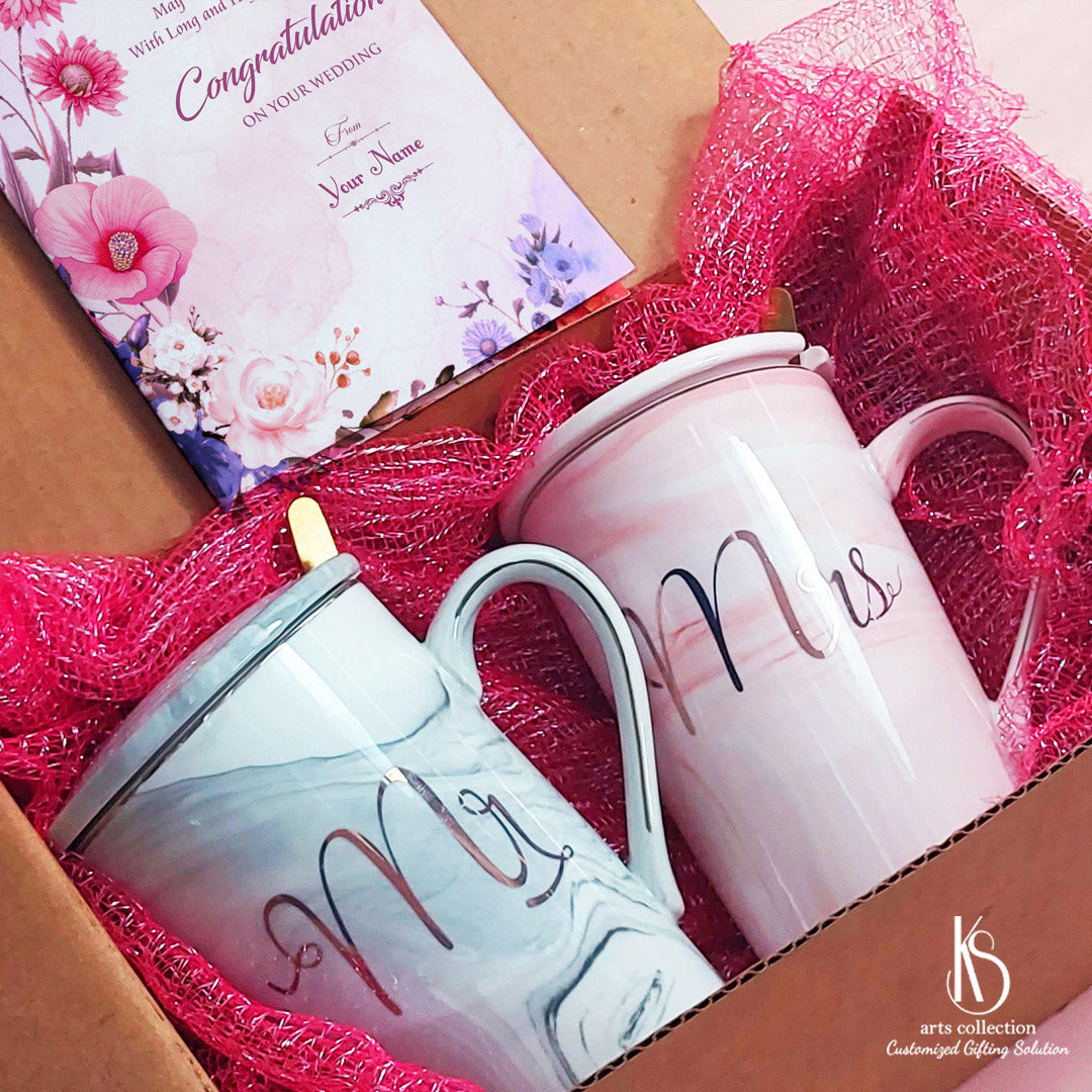 Endearing KS Mr and Mrs Coffee Mug With Lid Heart-warming Gift Hamper from our online gift shop, makes the perfect personalised gift; love in every cup!