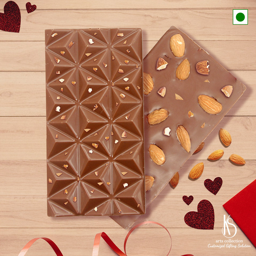 Craving a sweet surprise? Our KS Almond Chocolate Bar is the answer! It's a customized gift that combines rich chocolate with crunchy almonds. Shop now at our online gift shop!