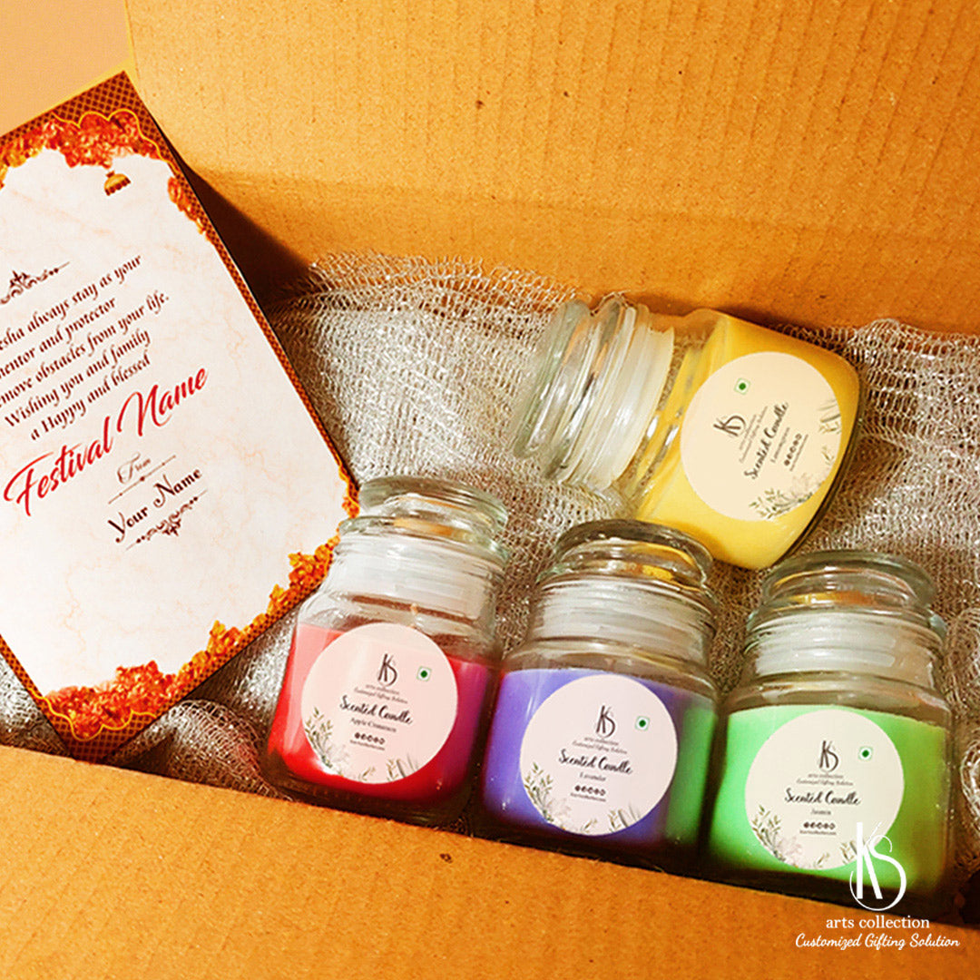 Make your loved ones feel special with a tailor-made gift from our online gift shop. Our KS Scented Candles Gift Set can be customized to add a personal touch they'll cherish.