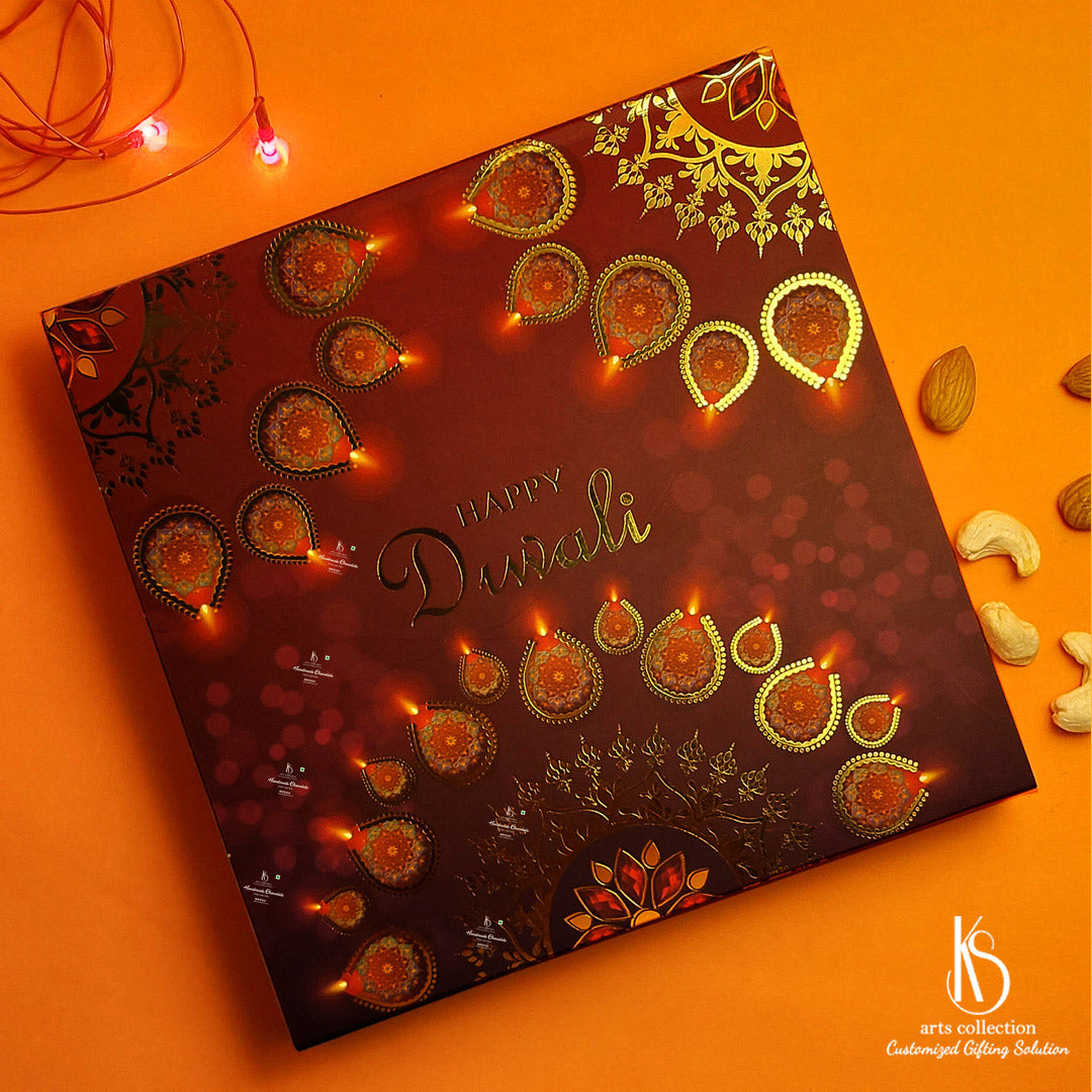 Impress your loved ones this Diwali with our delectable Cashew and Almond Chocolate Gift Box, a customized delight from our Online Gift Shop.