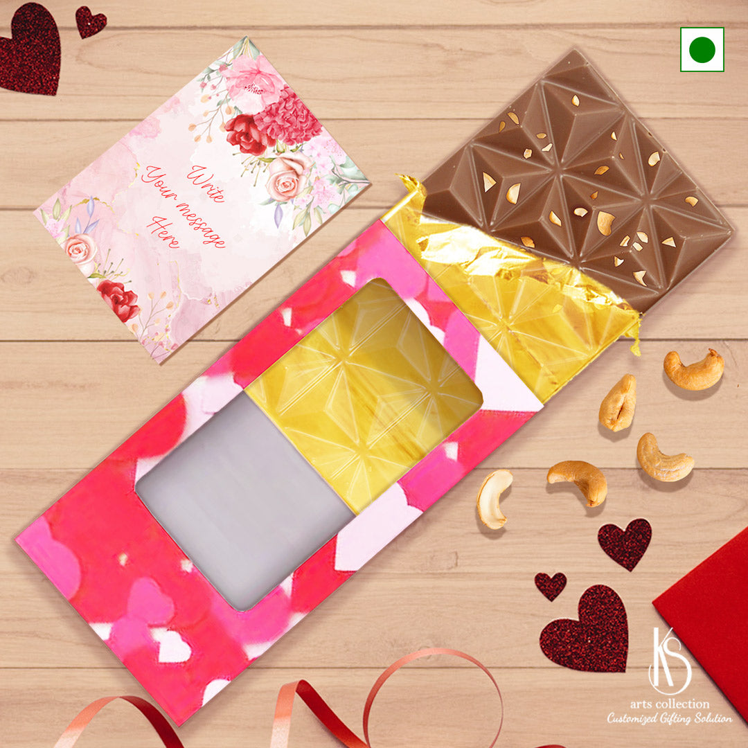 Indulge in the delightful blend of premium cashews and smooth chocolate with our KS Cashew Chocolate Bar. Perfect for gifting, personalize it at our online gift shop!