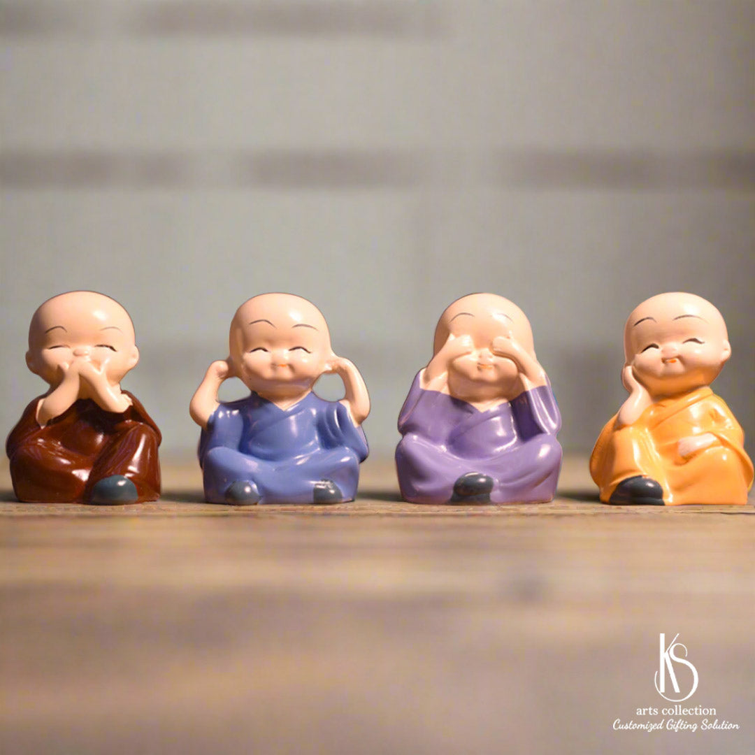 Spread joy and good luck with our adorable KS Cute Monk Idol Showpiece Set of 4. Find the perfect personalised gift today at our online gift shop