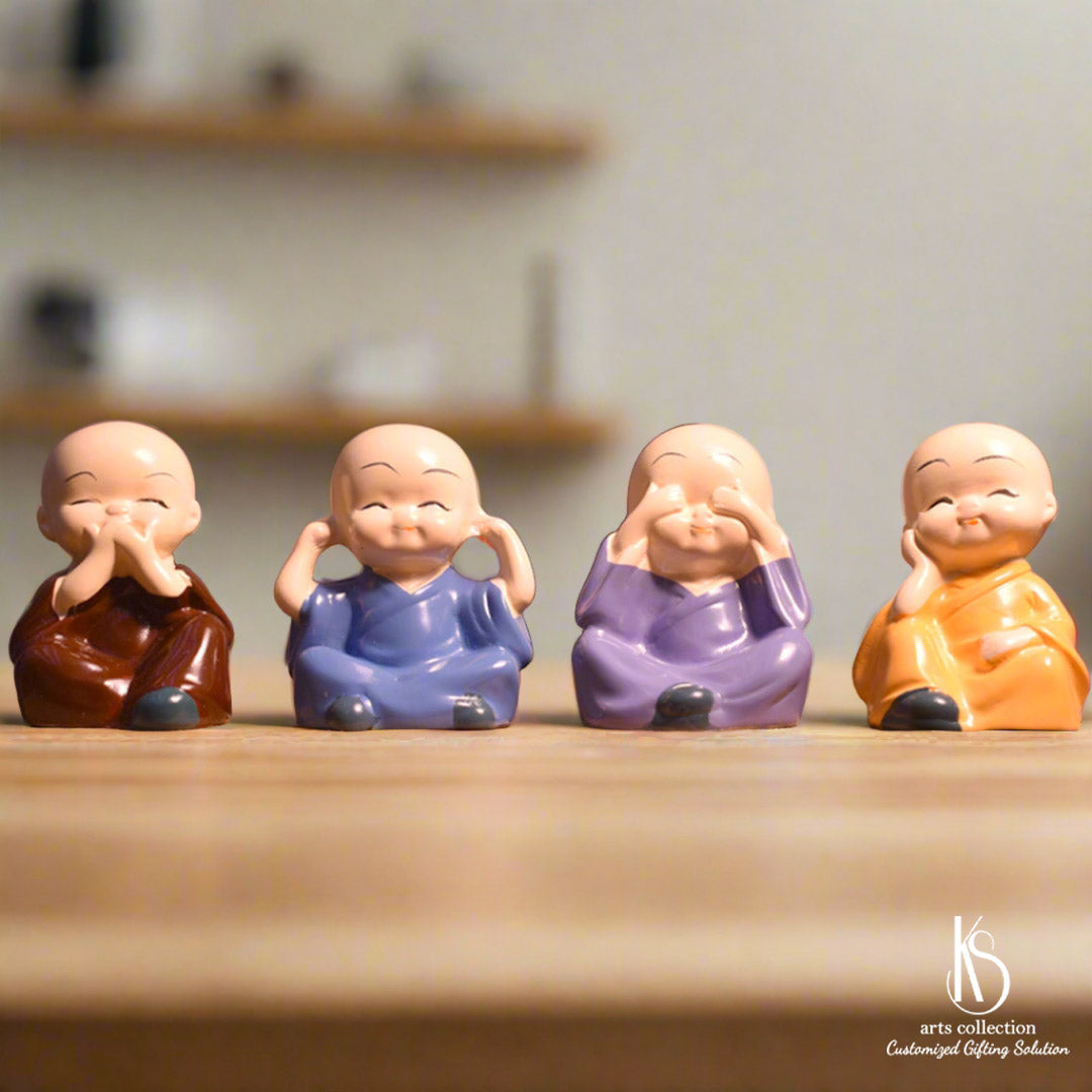 Add charm and positivity to any space with our KS Cute Monk Idol Showpiece Set of 4. A thoughtful and personalised gift available at our online gift shop