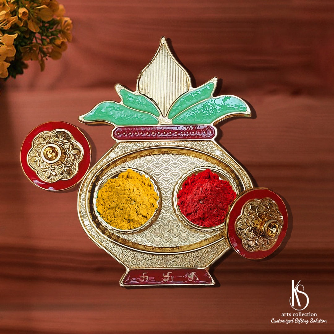 Looking for a meaningful gift? Our KS Kalash Design Puja Tray can be customized to create a one-of-a-kind present. Order now from our online gift shop.