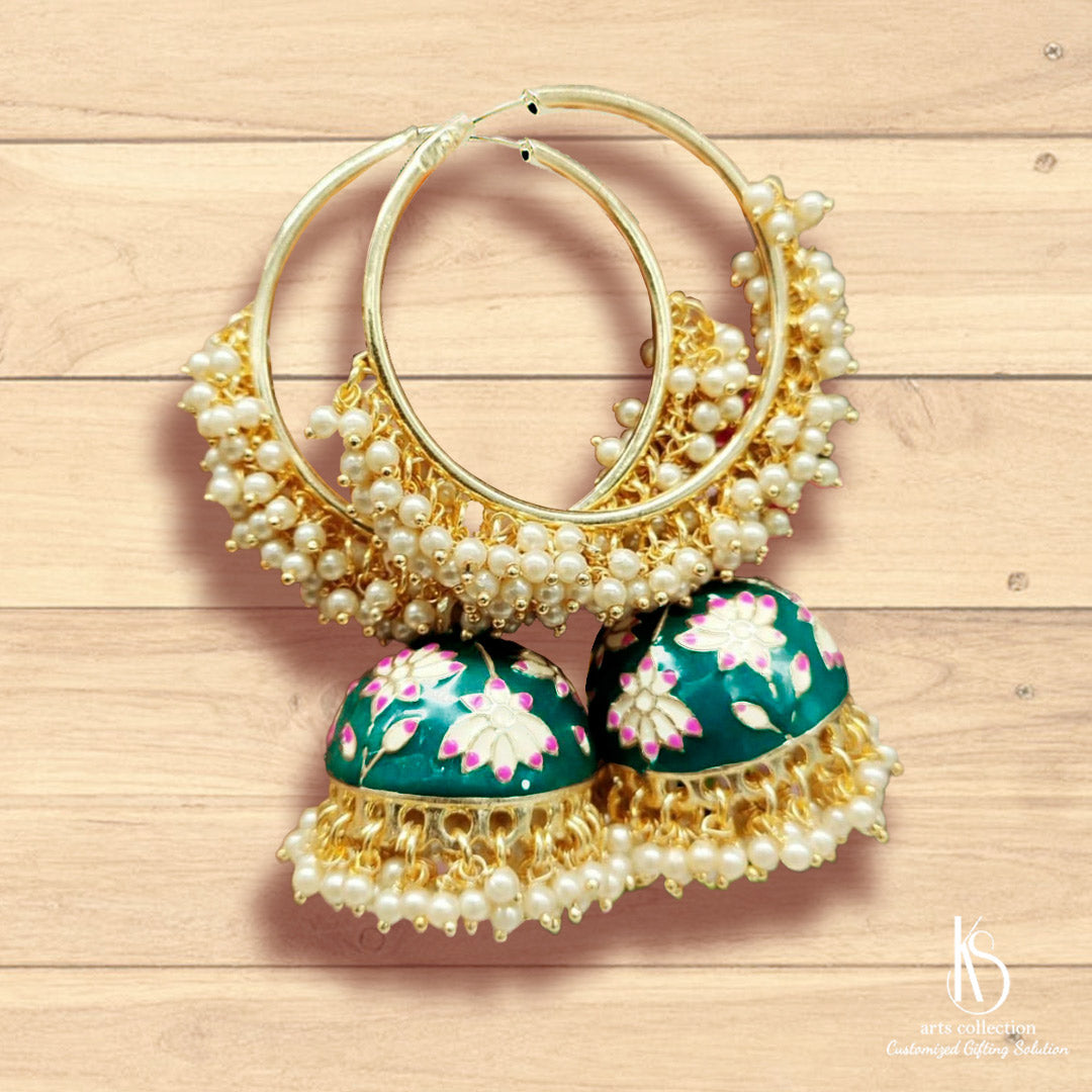 Add a touch of elegance to any outfit with our KS Pearl Jhumkas! Find the perfect Customized Gift at our online gift shop for any occasion.