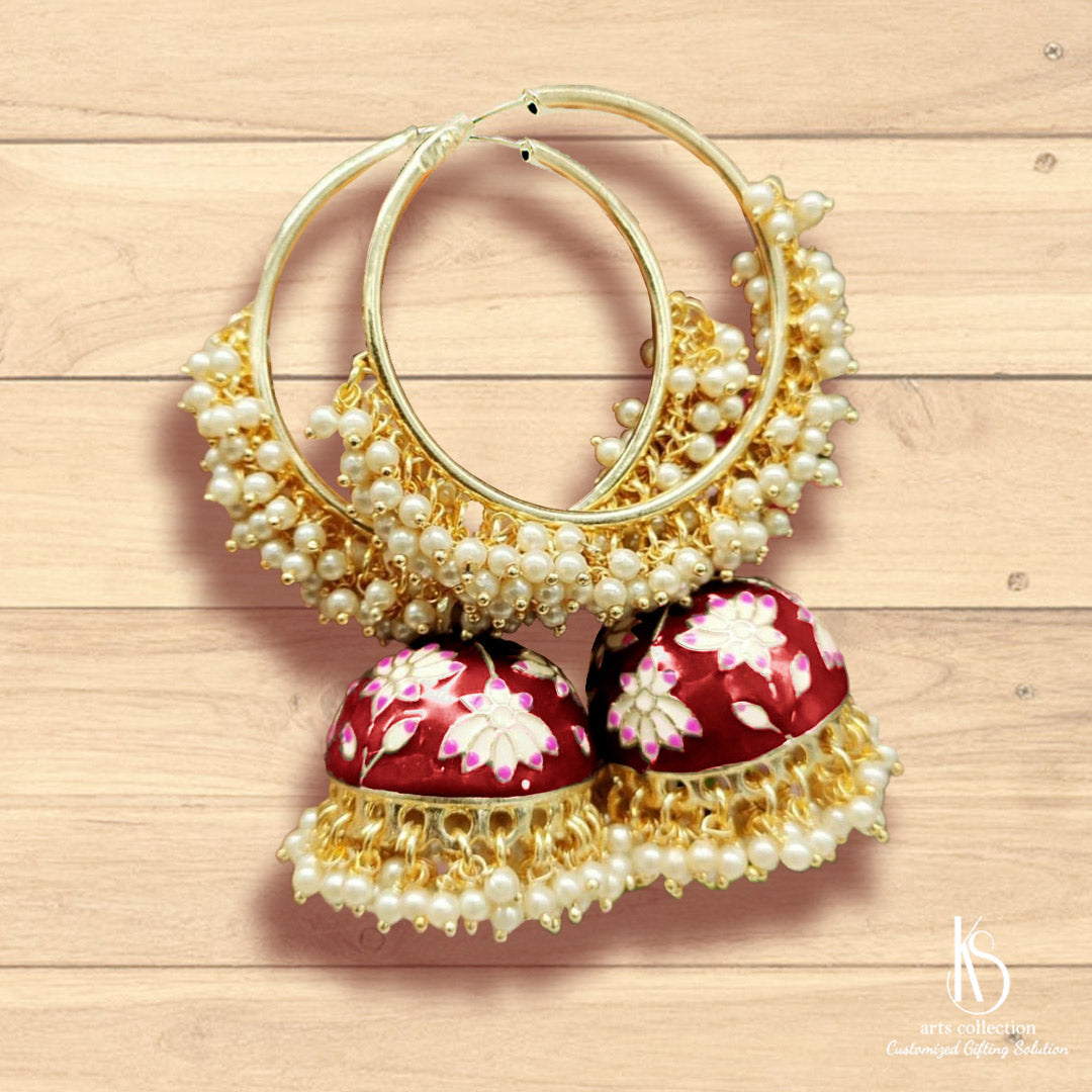 Elevate your style with our KS Pearl Jhumkas from our online gift shop. The perfect accessory for any outfit, make it a personalised gift for yourself or a loved one.