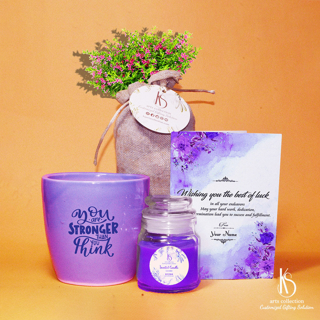 Spread positivity and relaxation with our KS Lavender Bliss Motivational Gift Hamper. Discover this enchanting personalised gift at our Online Gift Shop!