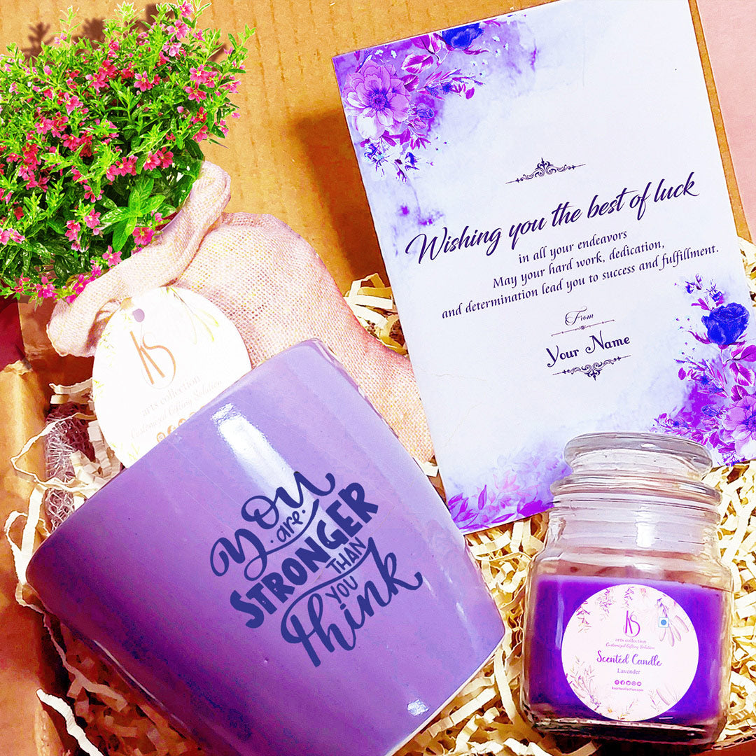 Elevate your loved one's spirits with our KS Lavender Bliss Motivational Gift Hamper! Find this delightful personalized gift at our Online Gift Shop.