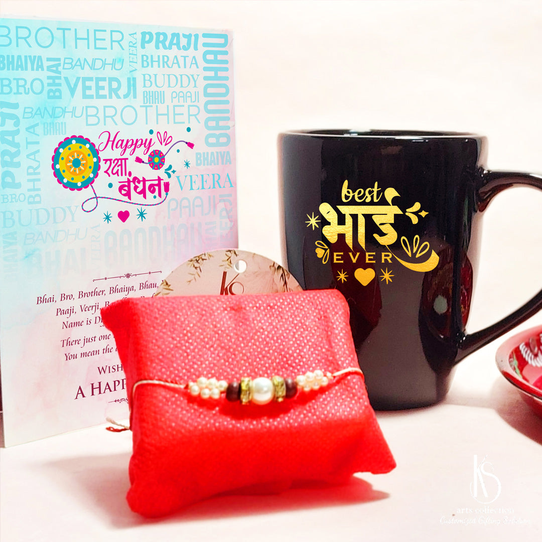 Celebrate Raksha Bandhan in style! Find KS Best Bhai Ever Rakhi Gift Hamper at your favorite online gift shop. Includes a uniquely personalised gift ceramic mug.