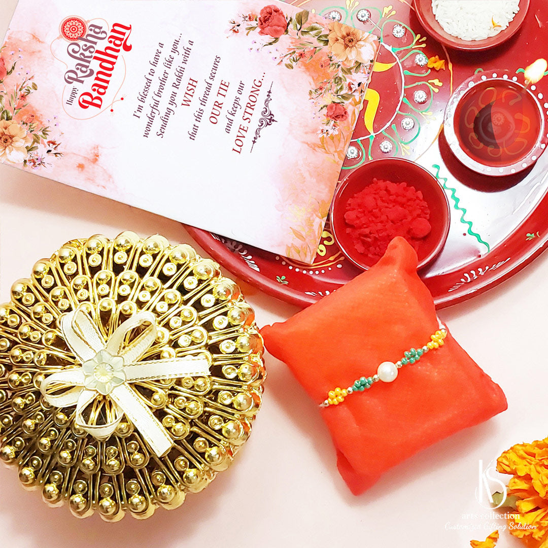 The KS Golden Chocolate Box Rakhi Gift Hamper from our online gift shop is the perfect blend of sweetness & love. Make it a personalised gift today