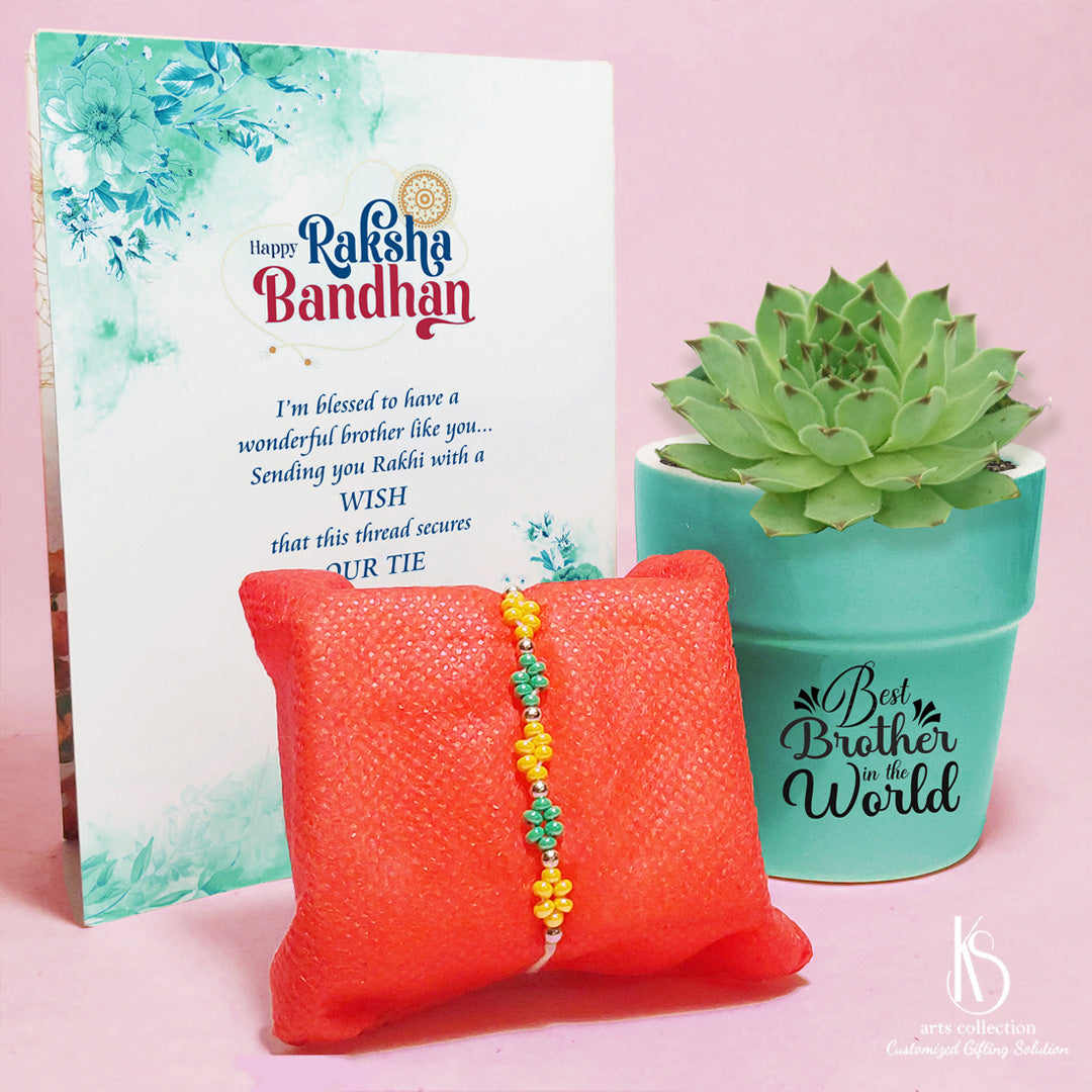 Surprise your loved ones with the KS Ultimate Laxmi Kamal Succulent Rakhi Gift Hamper. Find this personalised gift at our online gift shop. Enjoy gifting.